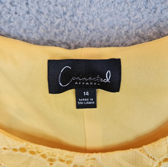 Connected Apparel Coming Up Daisy Yellow Perfect Summer Dress Sz 14 Lace Overlay - Picture 6 of 11
